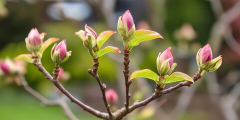 Dogwood tree showcasing beautiful flower buds in a serene garden during winter. The stunning dogwood tree adds charm to the garden with its vibrant flower buds, even in winter.