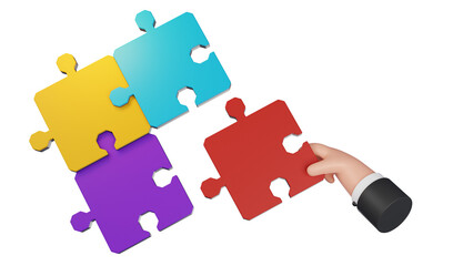 Hands Putting Two Jigsaw Puzzle Pieces Together Thin Line Icon - Editable Stroke