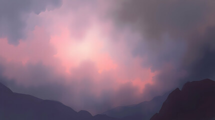 Dramatic sunset over mountain landscape nature photography ethereal atmosphere majestic view tranquil scene