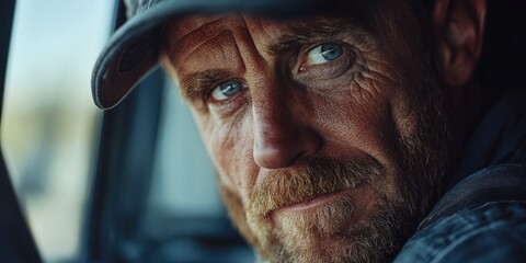 Rough-hewn actor in contemplative pose.