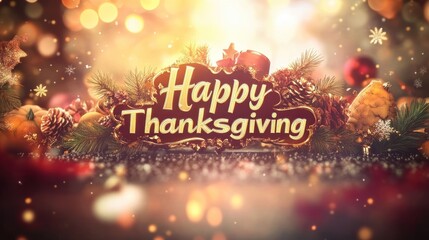 Festive Thanksgiving Greeting with Ornaments and Pine Cones