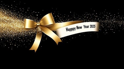 Gold Bow Ribbon Happy New Year Two Thousand Twenty Five