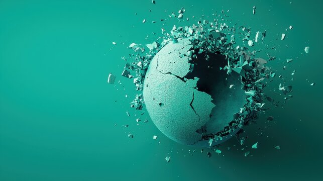 Green planet earth exploding symbolizing environmental destruction and global warming