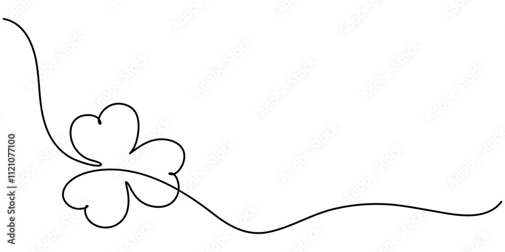 Poster Three leaves clover in one continuous line drawing vector illustration. Pro vector, Continuous linear drawing of clover leaves. One line drawing background. Vector illustration. Linear drawing image. 