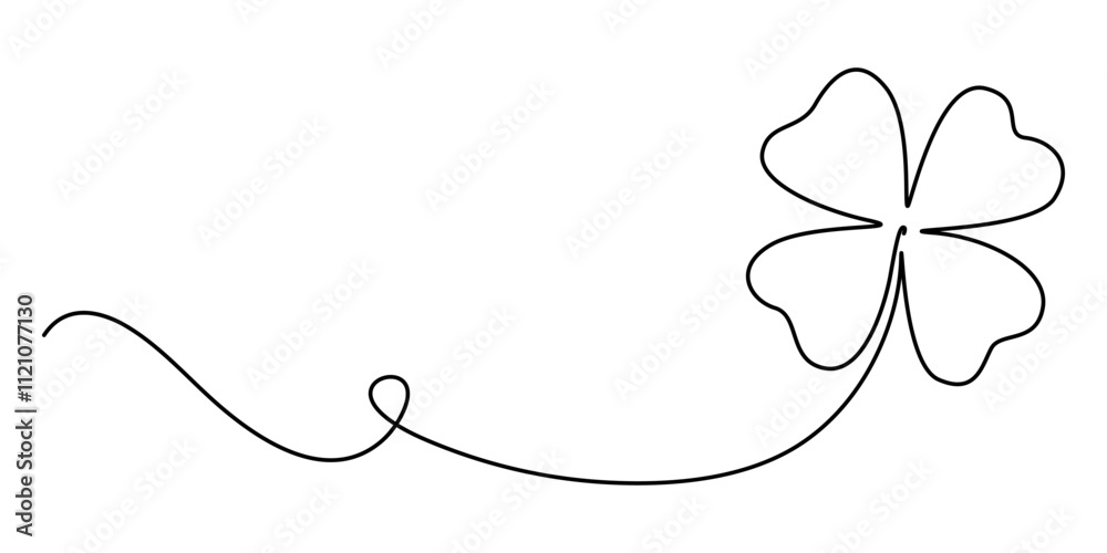 Poster Three leaves clover in one continuous line drawing vector illustration. Pro vector, Continuous linear drawing of clover leaves. One line drawing background. Vector illustration. Linear drawing image. 