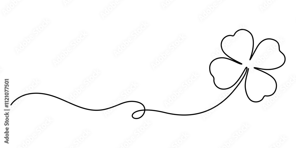 Poster Three leaves clover in one continuous line drawing vector illustration. Pro vector, Continuous linear drawing of clover leaves. One line drawing background. Vector illustration. Linear drawing image. 