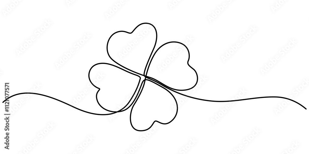Poster Three leaves clover in one continuous line drawing vector illustration. Pro vector, Continuous linear drawing of clover leaves. One line drawing background. Vector illustration. Linear drawing image. 