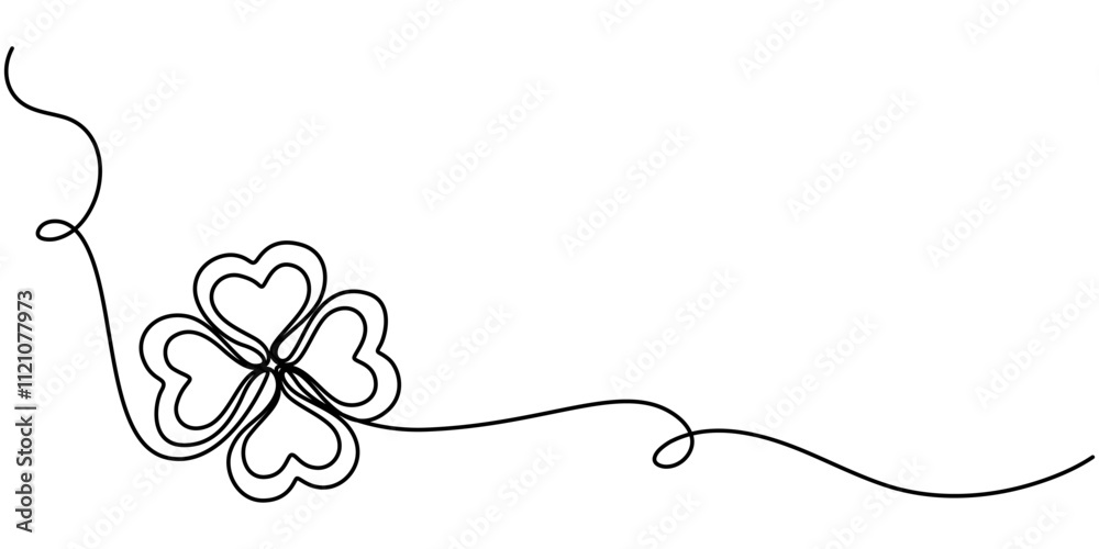 Poster Three leaves clover in one continuous line drawing vector illustration. Pro vector, Continuous linear drawing of clover leaves. One line drawing background. Vector illustration. Linear drawing image. 