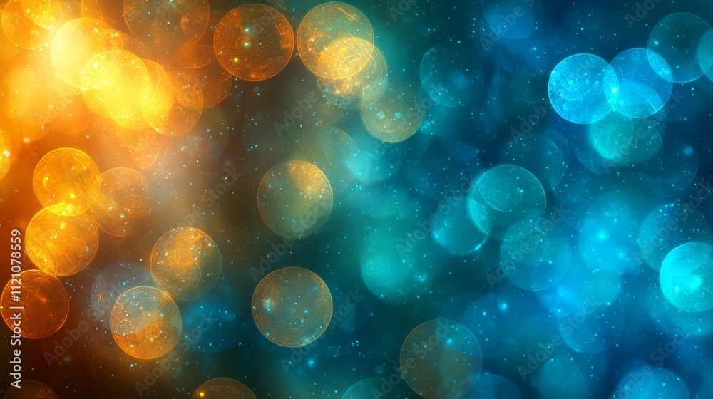 Poster an enchanting blend of cool blue and green shades fills the space, adorned with luminous orbs that t