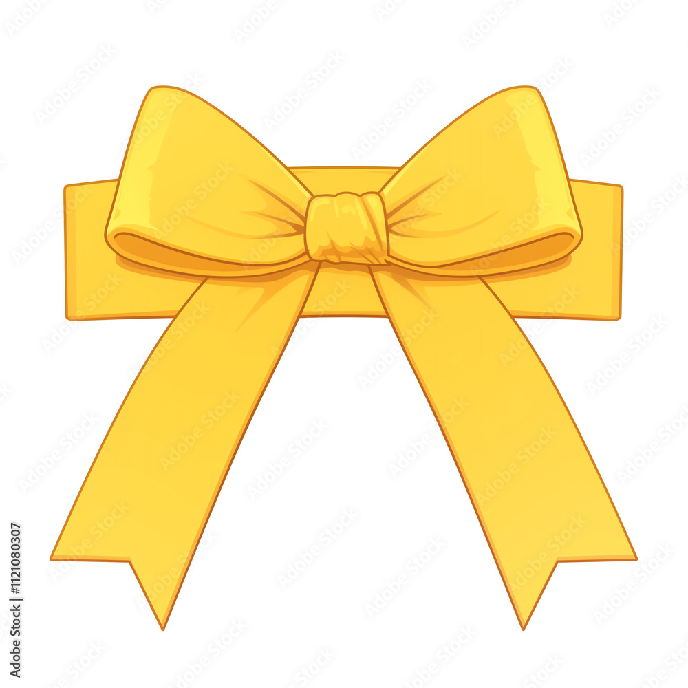 Aufkleber Yellow ribbon bow with smooth texture, tied neatly and isolated on transparency background
