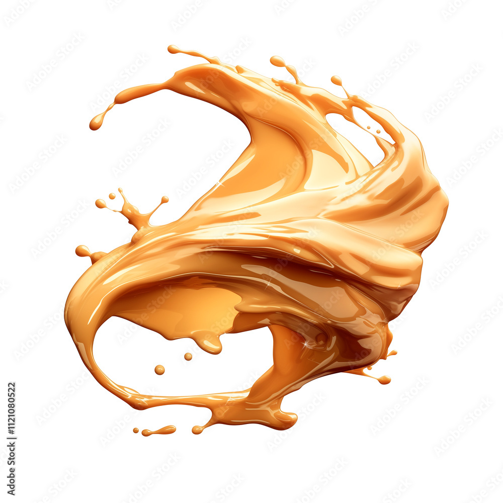 Poster swirl of beige liquid foundation with smooth texture, isolated on transparency background, showcasin