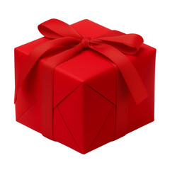 Bright red gift box with neatly tied ribbon, perfect for celebrations and special occasions