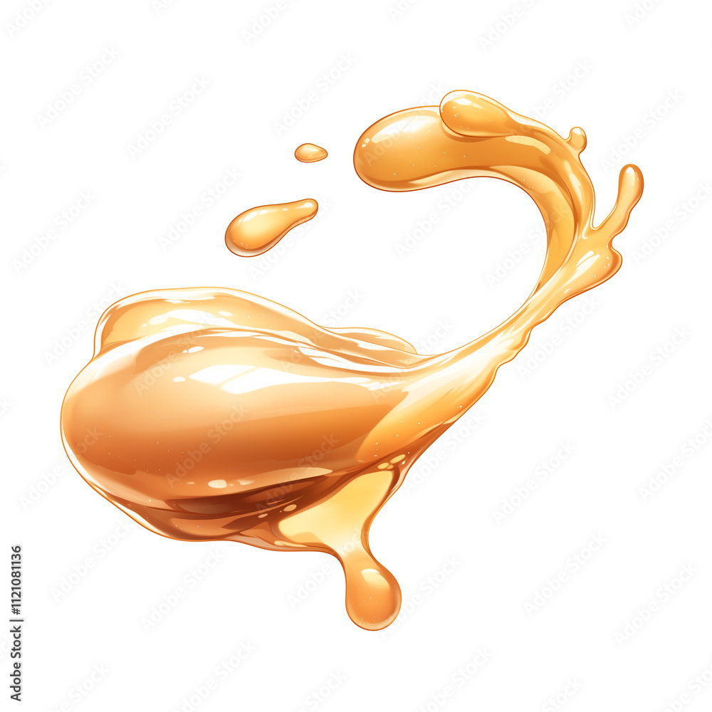 Poster splash of golden liquid foundation isolated on transparency background, showcasing its smooth and gl