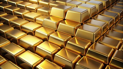 Fototapeta premium rendering of gold bars on gold stack, wealth, finance, investment, luxury, savings, asset, banking, precious metal, shiny