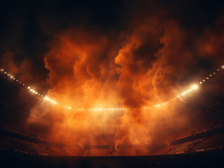 Fantastic A misty football stadium at night with haunting fog rolling across the field