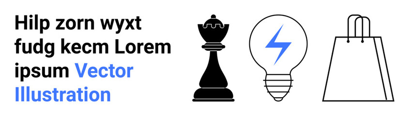 Fototapeta premium Chess king piece, light bulb with lightning bolt symbol, shopping bag, and placeholder text. Ideal for business strategy, creativity, innovation, shopping, e-commerce marketing retail themes