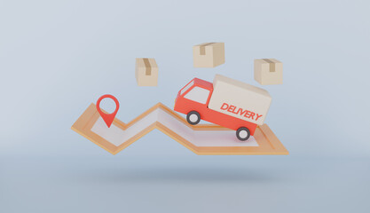 Logistics transportation with Location pointer pin marker and box packing, online order shopping service, online delivery shipping track