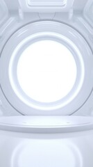 Fototapeta premium A futuristic, minimalistic interior featuring a circular window and smooth, white surfaces, creating a clean and spacious atmosphere.