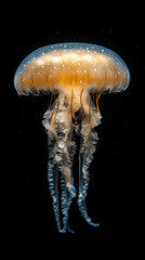 Illustration of floating jellyfish with transparent, trailing tentacles moving gracefully underwater