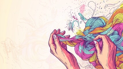 Colorful hair being braided by hands, showcasing creativity and artistry.