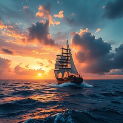 Obraz premium ship at sunset