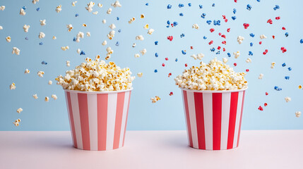Festive Popcorn in Striped Buckets