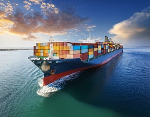 Fototapeta premium A cargo ship loaded with many colorful containers