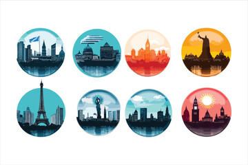 Colorful Icons of Famous Landmarks Illustrating Global Heritage