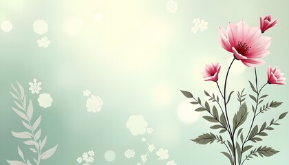 Fototapeta premium pink flowers on light green background for home interior decorations and invitations cards