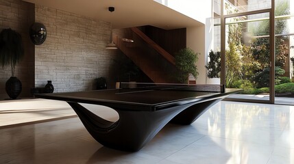 Modern ping pong table in a luxurious home interior.