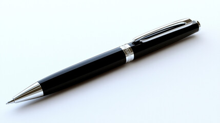 Elegant Black Ballpoint Pen on White Background