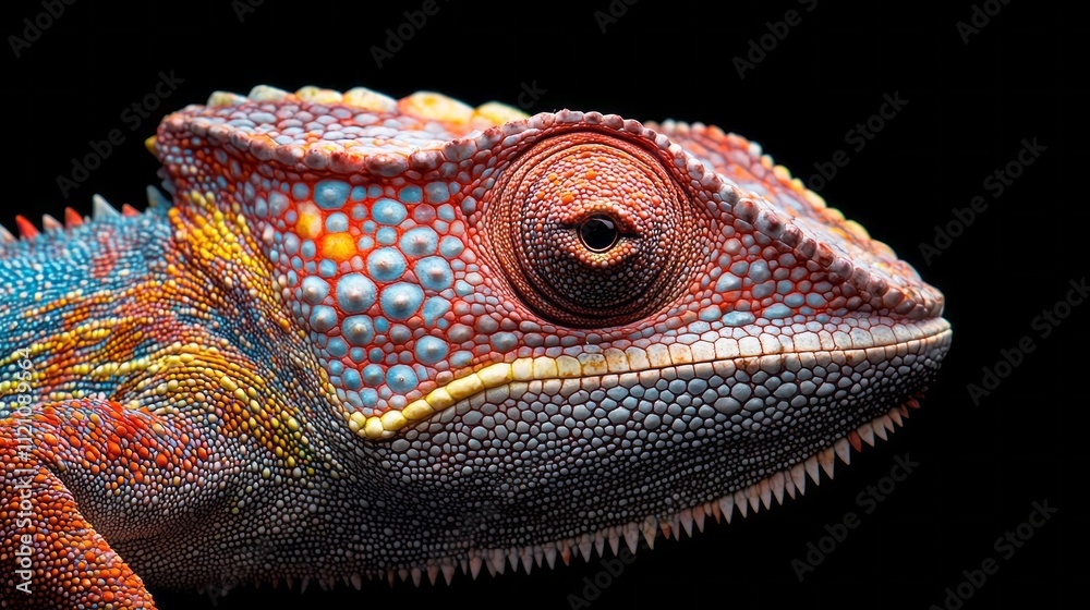 Poster a stunning close-up reveals the vibrant hues of a chameleon furcifer, highlighting its detailed scal