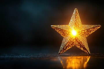 golden star fragment glowing softly on dark gradient background symbolizing divine light and epiphany with copy space