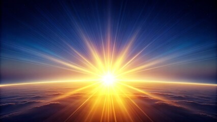 Obraz premium A Celestial Sunrise Radiant Light Beams Erupting from a Golden Sun Above a Sea of Clouds