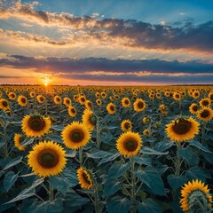Obraz premium sunflower field at sunset