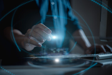 Digital Data transformation Hand touching the Metaverse Universe, A Conceptual Shift in Digital...