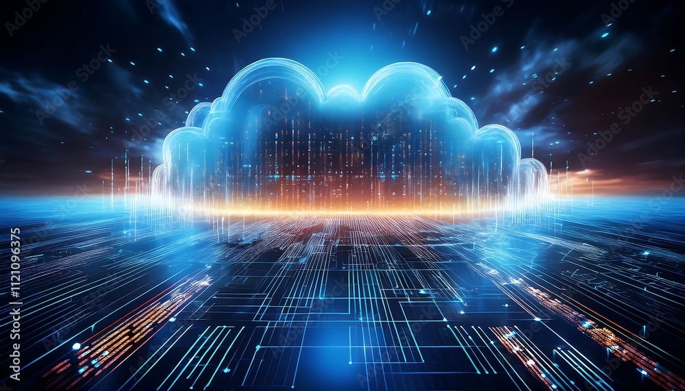 Aufkleber Futuristic cloud computing concept with data streams.