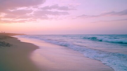 Obraz premium Pastel Dawn Graces Serene Beach with Whispering Waves and Tranquility
