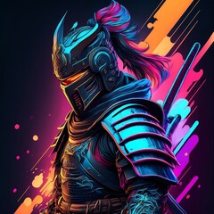 Futuristic armored warrior in vibrant colors.