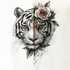 Fototapeta premium tiger, animal, wildlife, wild, nature, head, feline, mammal, predator, zoo, black, white, face, big, fur, wildcat, carnivore, bengal, stripes, siberian, eyes, striped, danger, portrait