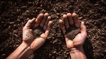 Close-Up of Farmer's Hands Holding Soil, Symbolizing Connection with the Land