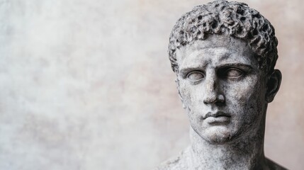 Fototapeta premium Ancient roman sculpture bust museum gallery artwork display indoor environment close-up view cultural heritage exploration