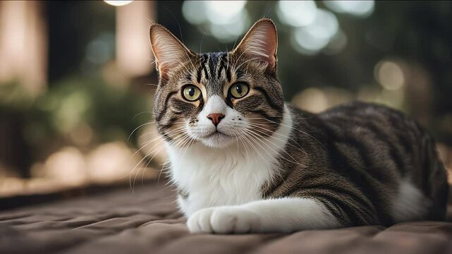 sitzende katze 4k cat pet tiger sitting sit animal domestic tom4k boy release olated white grey black big eye watchful attitude ng gentle look oblique lay curious