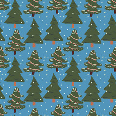 Fototapeta premium Hand drawn winter seamless pattern with Christmas trees.