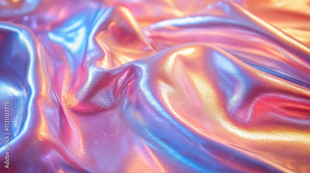 Poster A mesmerizing array of colors dances across silky fabric, creating a stunning display of iridescence. The shifting hues reflect the enchanting light of dusk, inviting wonder