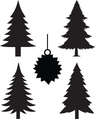 Obraz premium Set of black christmas tree on white background silhouette vector illustration.