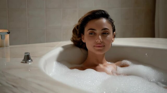 Relaxing evening bath with peaceful aromatherapy bubbles