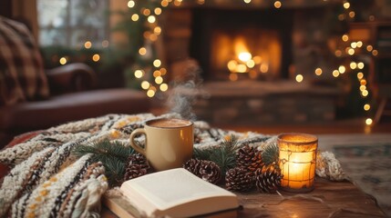 Cozy winter scene with coffee.