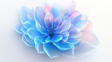 Obraz premium Dreamlike translucent blue flower with soft pink highlights on white background.