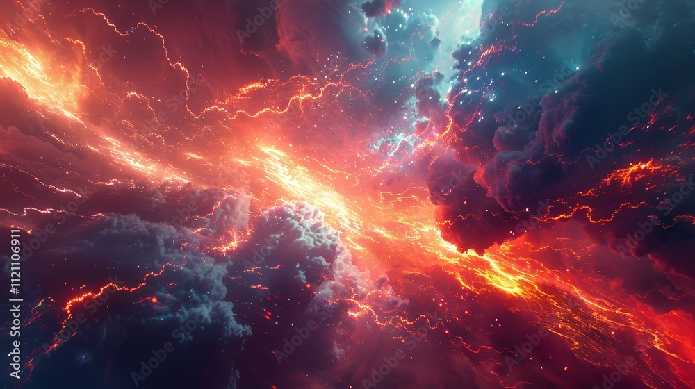 Wall mural this photo depicts a striking lightning abstract image of a black background illuminated by multiple